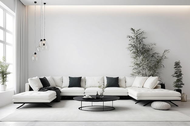 Interior design modern furniture on white wall