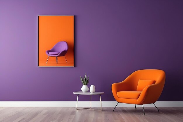 Interior design modern purple chair on orange wall