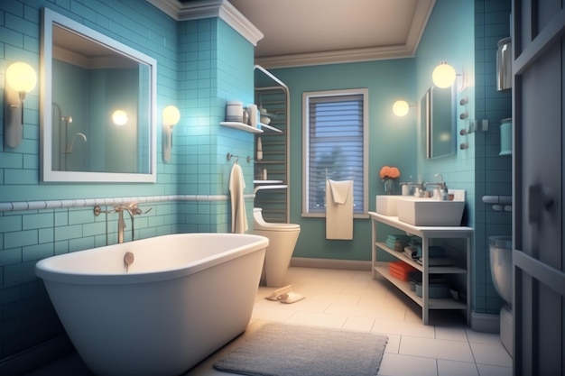 Interior design of a nice modern bathroom 3D rendering modern toilet or bathroom in hotel or house