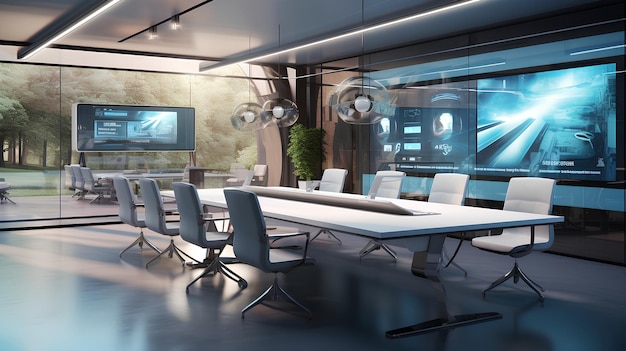 Interior design sleek modern conference room first floor with ergonomic chairs