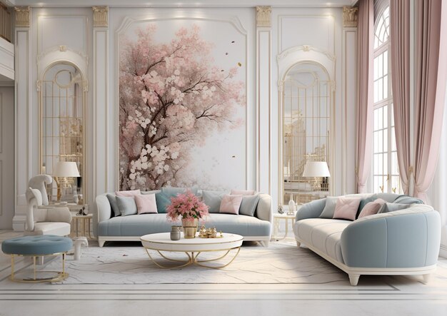 interior design in the style of light gray and pink realistic impression