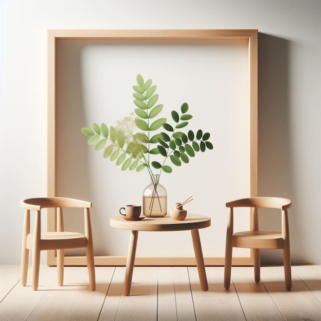 Interior design with photo frames and chairs