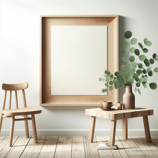 Interior design with photo frames and chairs