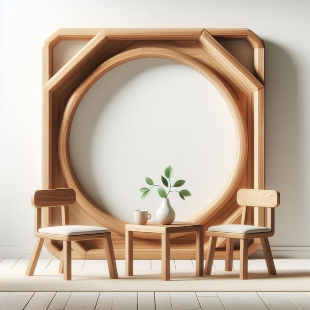 Interior design with photo frames and chairs