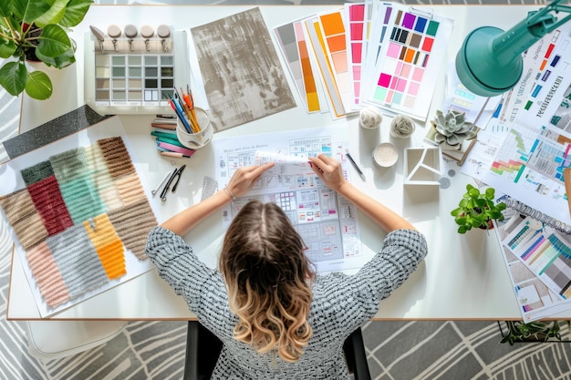 Interior Designer Working on a Project at Her Desk