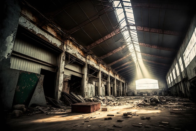 Interior of a dilapidated industrial building