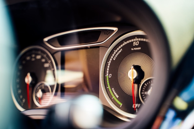 Interior of an electric car close up