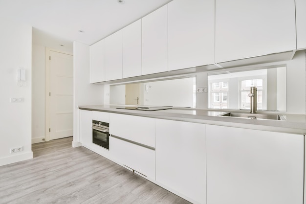 Interior of empty home kitchen with contemporary appliances