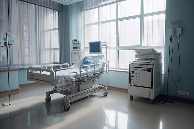 Interior of an empty hospital room Clean and empty room with a bed in the new medical center