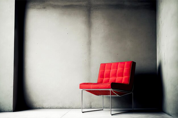 Interior of empty office suite in loft style with comfortable soft red armchair