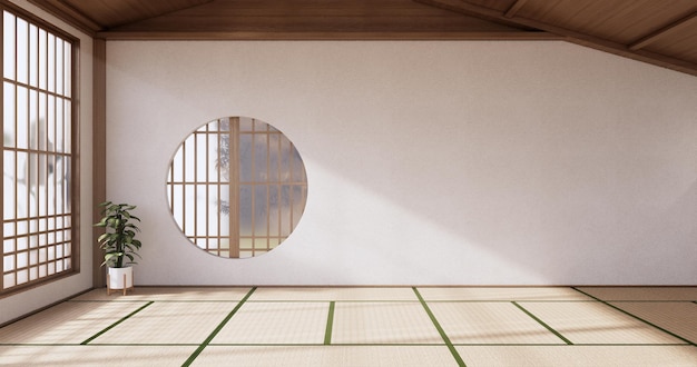 Interior, Empty room and tatami mat floor room japanese style. 3D rendering