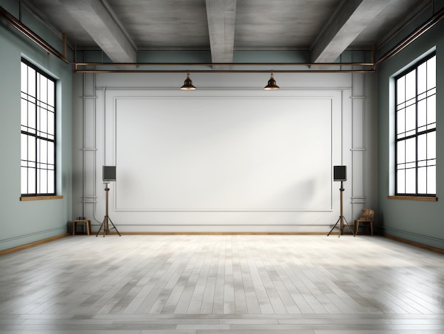 Interior of empty room with blank place for poster on the wall Generative AI