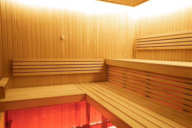 Interior of Finnish sauna classic wooden sauna