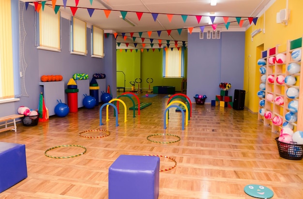 The interior of the gym in the kindergarten The concept of physical development and health of children Minsk Belarus April 10 2022