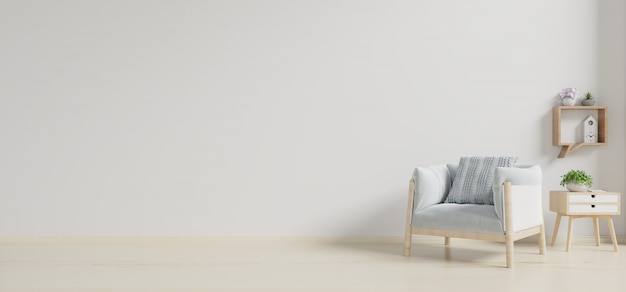 interior has a armchair on empty white wall