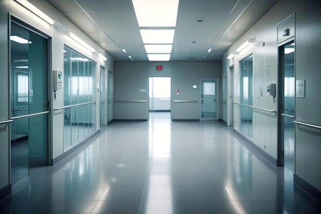 Photo interior of hospital or clinic corridor modern futuristic glass and steel clean and sterile