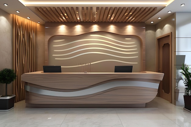 Photo interior of hotel reception desk minimalist design