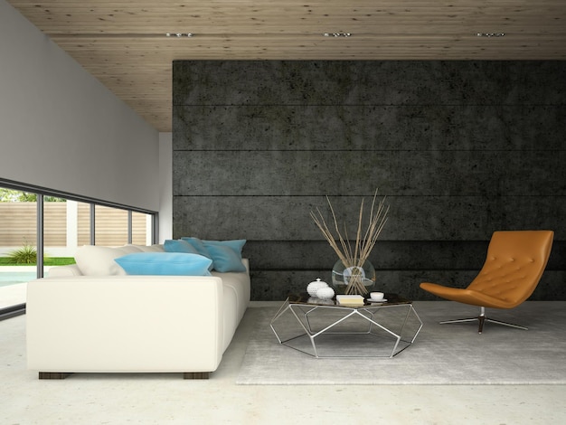 Interior of hous with swiming pool 3D rendering