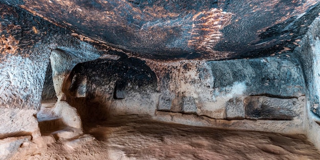 Interior of a house carved into the rock in Zelve