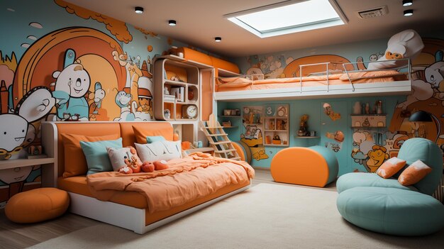 Photo interior of kids room decoration with toys