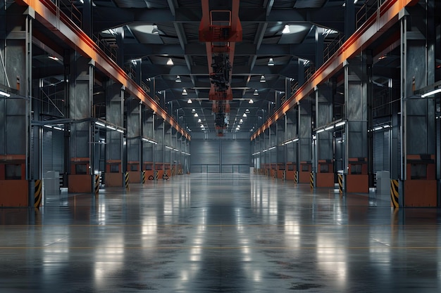 Interior of large empty warehouse industrial storage facility