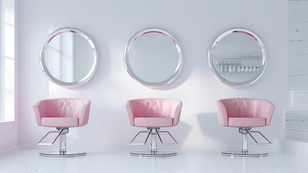 Photo an interior layout for a modern small hair salon or beauty parlor in luxury style include styling chairs with mirrors and sleek storage for tools