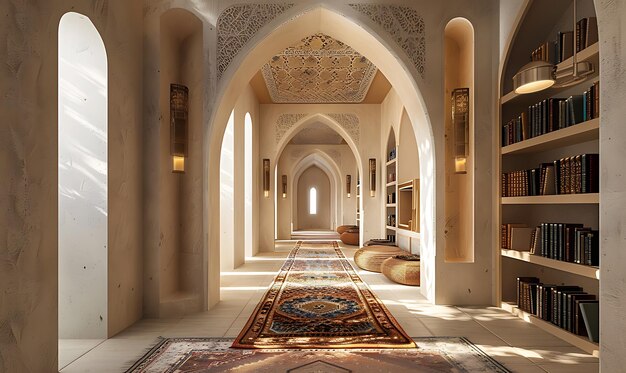 Interior of the library in morocco style 3d render