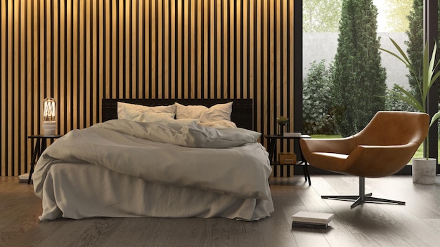 Interior light bedroom Scandinavian style 3D rendering