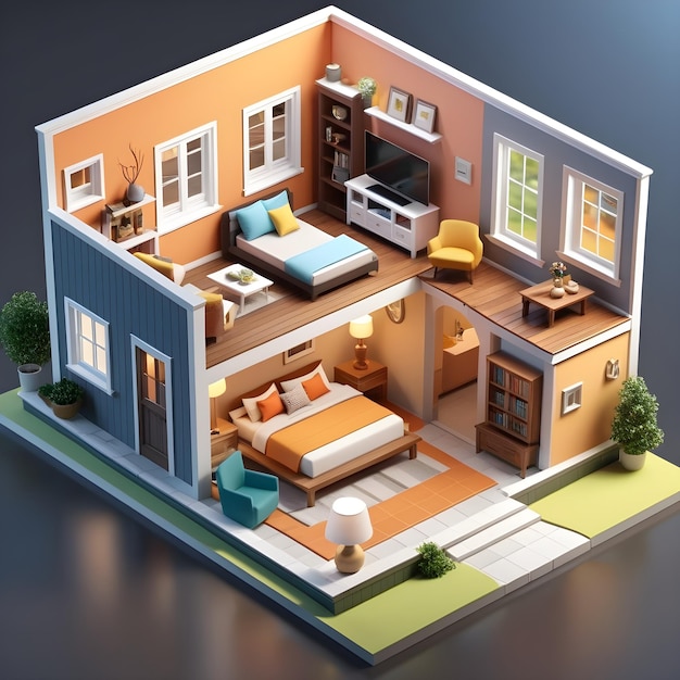 Interior Of The Living Room Isometric View 3D Rendering