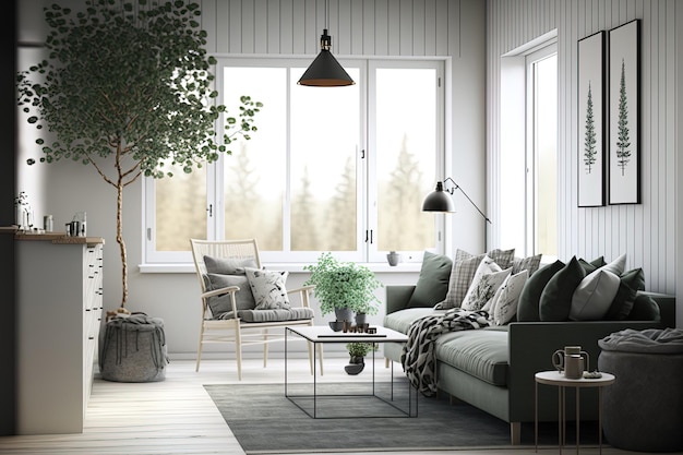 Interior of a living room in a Scandinavian design