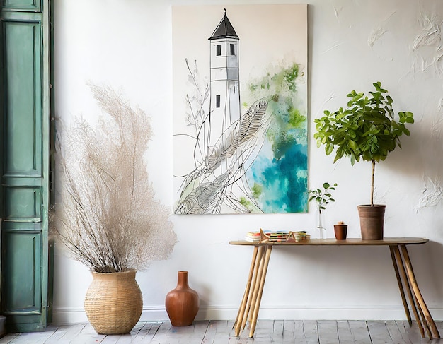 Interior of a living room with a painting on the wall