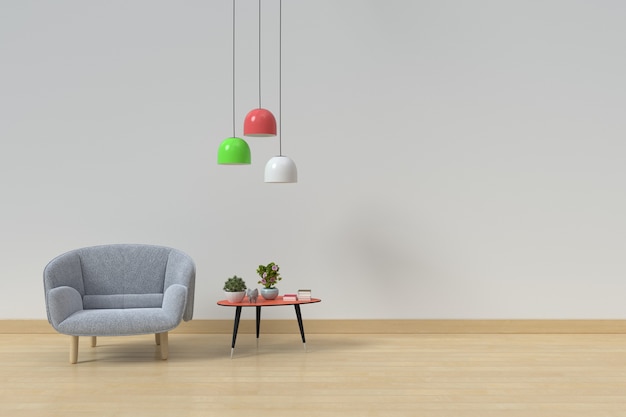 Interior of living room with wooden table