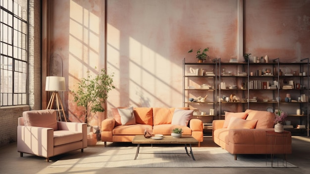 interior in loft style style in Apricot Crush color