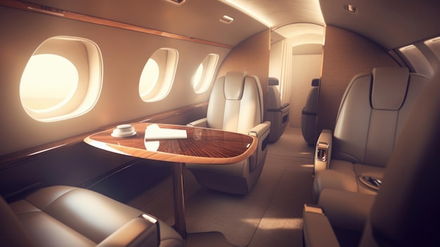 Interior of luxurious private jet Illustration AI GenerativexA