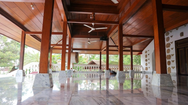 The interior of the Mantingan Mosque Jepara with a teak wood building with the Joglo concept