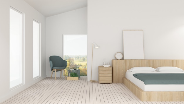 The interior minimal bedroom space in hotel and decoration background - 3D Rendering