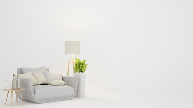 The interior minimal living room white background in condominium