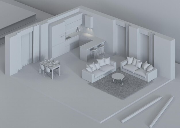 Photo interior model on the desktop. 3d modeling. 3d courses. 3d rendering.