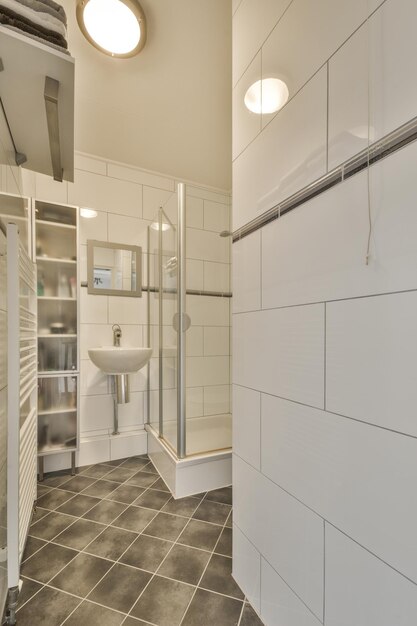 Interior of modern bathroom with sink