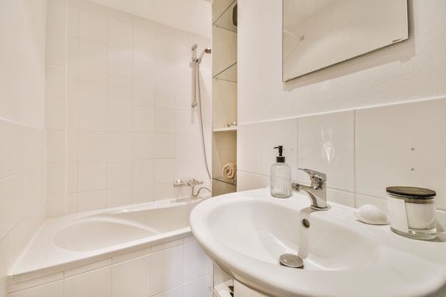 Interior of modern bathroom with sink