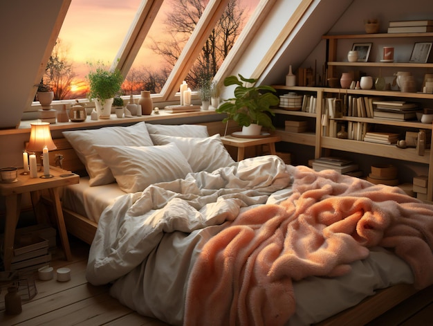 Interior of modern bedroom in the morning