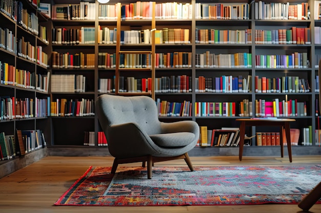 interior of a modern books library photo