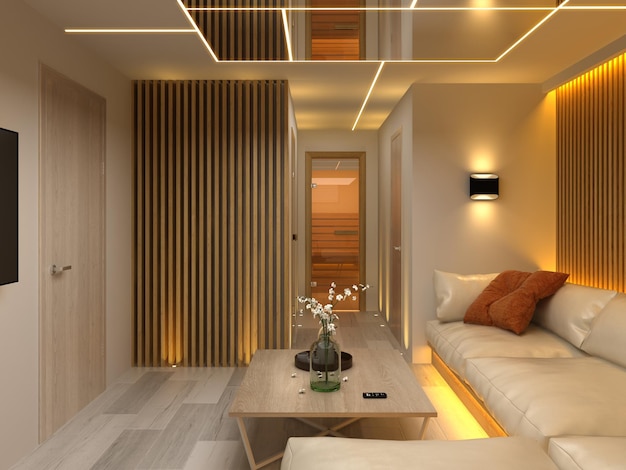 Interior modern design room 3D illustration