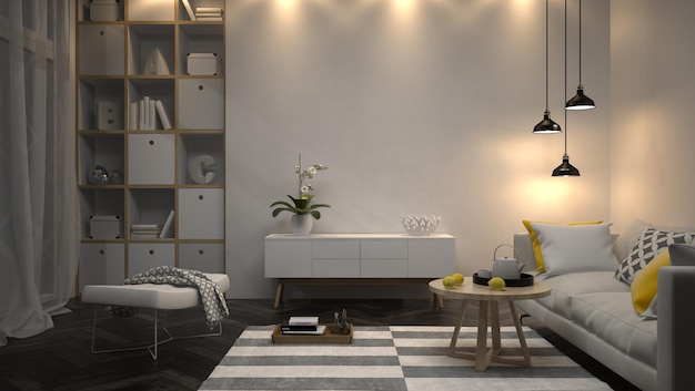 Interior modern design room 3D illustration