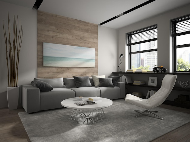 Interior of modern design room 3D rendering