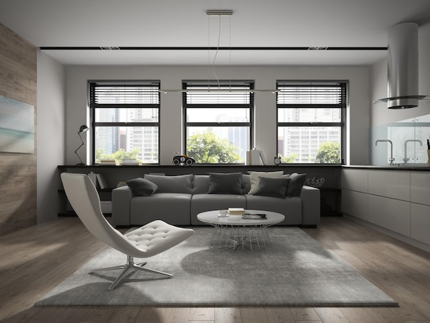 Interior of modern design room 3D rendering