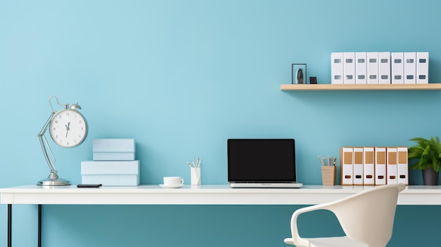 Interior of a modern home office with laptop