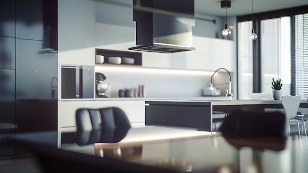 Interior of modern kitchen in penthouse Generative AI