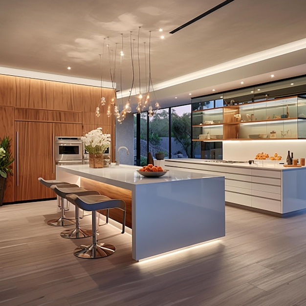 Interior of modern kitchen in penthouse