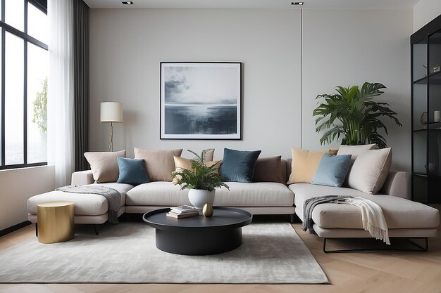 Interior of modern living room with pillows